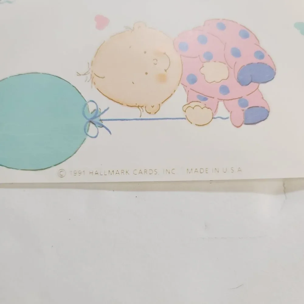 Vintage 90s 1991 Hallmark Cartoon Baby Balloons Baby Shower Gift Wrap